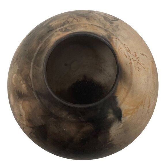 Studio Earthenware Pottery Signed M.Borg Round Vase 4.25" high Brown Leaf Design - Picture 2 of 12